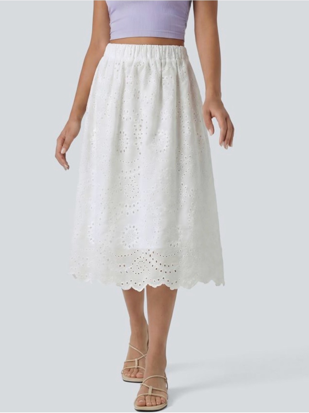 NWT Women's HALARA High Waisted Embroidery Eyelet Resort A-line Skirt